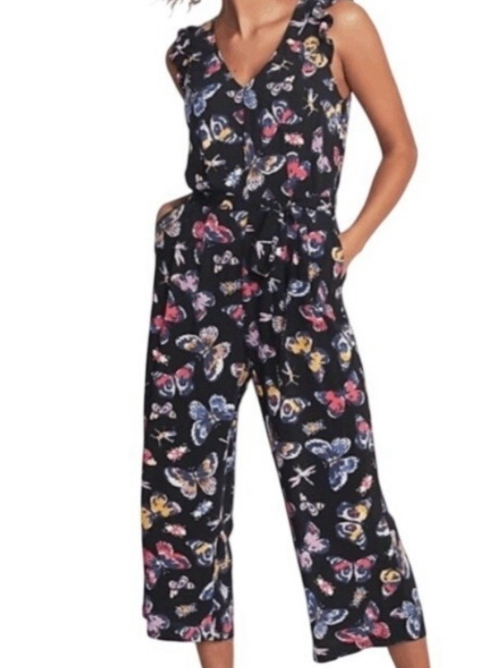Old Navy Black Butterfly Dragonfly Culotte  Jumpsuit Romper size Medium